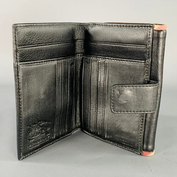 BURBERRY Black Faux Leather Check Trim Wallet - Picture 3 of 8